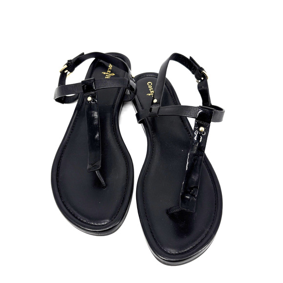 Cole Haan Boardwalk Sandals Womens 8.5B Black Patent Thong - Picture 1 of 6